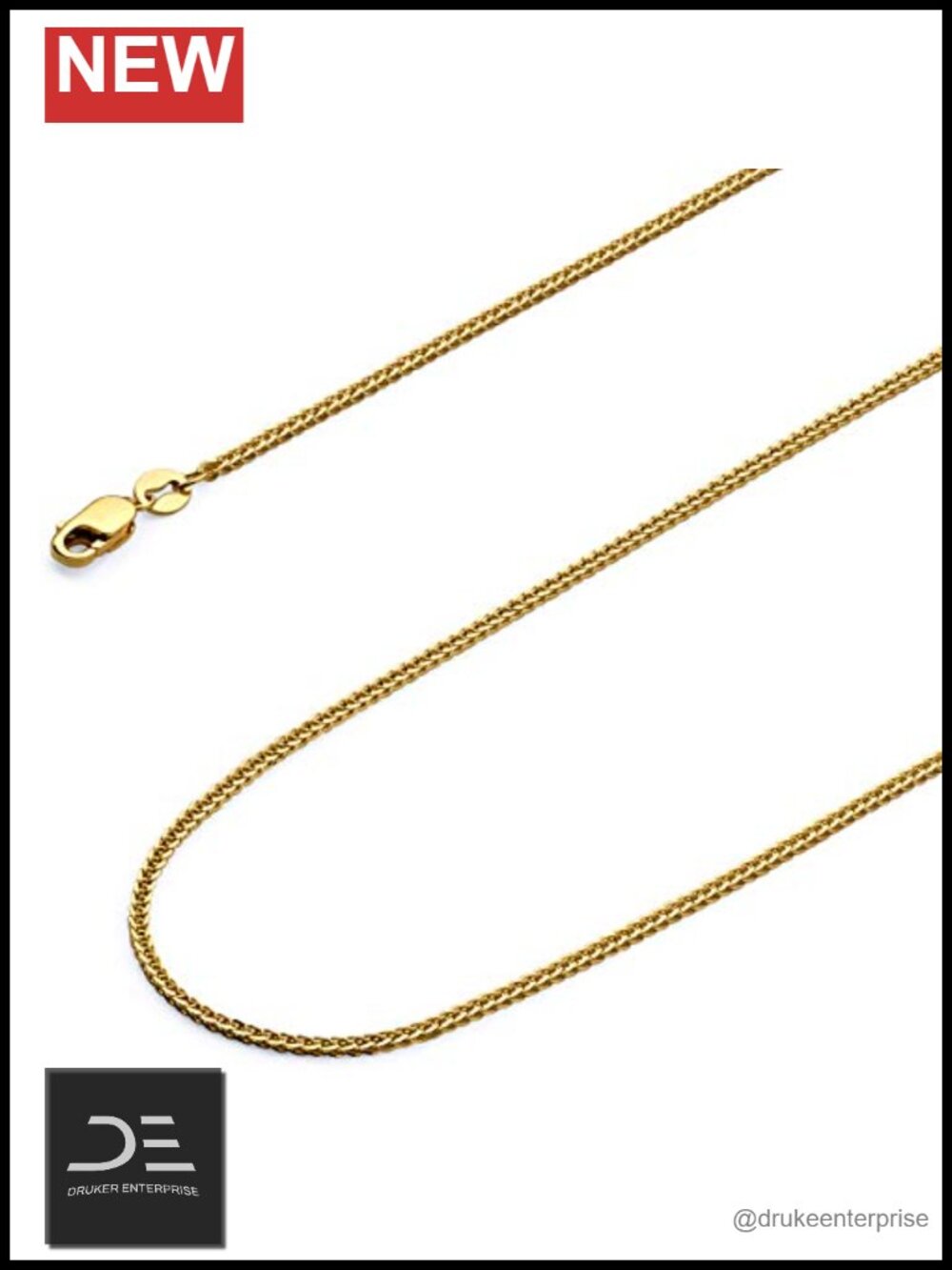 14k Real Gold Solid Braided Square Wheat Chain Necklace